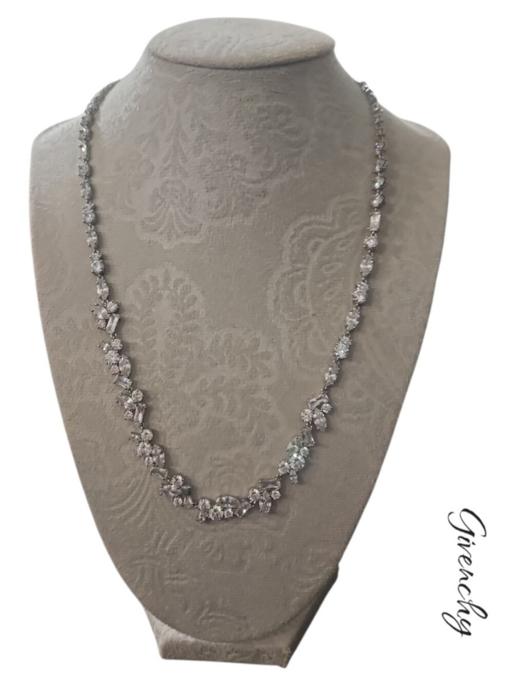 Givenchy Silver Crystal Floral-Accent Necklace
